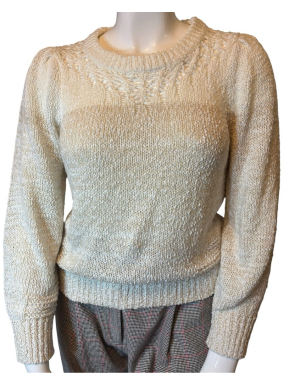 Heartloom Cream Textured Knit Sweater, L, Openwork Coastal Neutral - Picture 6 of 16